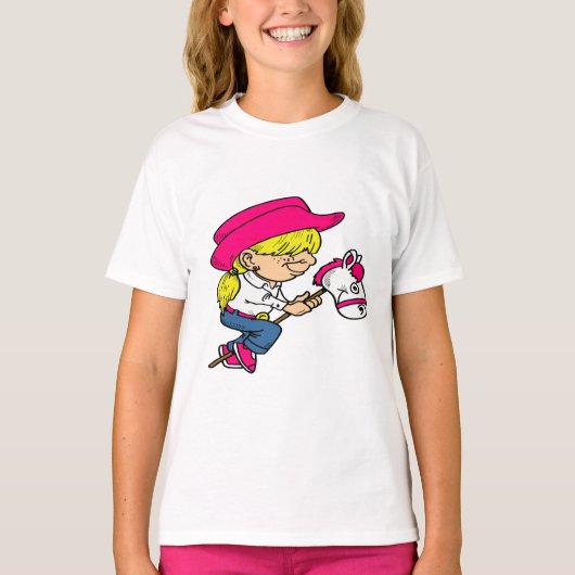 ウエスタンロデオ女性のカーボーイオンスティックホース Tシャツ (正面)