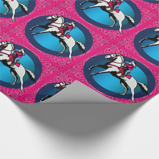 ウエスタンロデオ女性のカーボーイオン走ズホースバレルレース ラッピングペーパー (角)