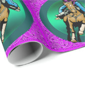 ウエスタンロデオ女性のカーボーイオン走ズホースバレルレース ラッピングペーパー (ロールコーナー)