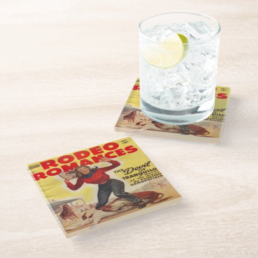 ウエスタンロデオ女性のカーボーイタイイングカーフレロデオロマンス ガラスコースター (アングル)