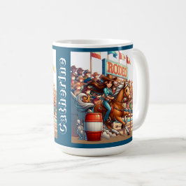 ウエスタンロデオ女性のカーボーイバレルレーシングカスタム コーヒーマグカップ