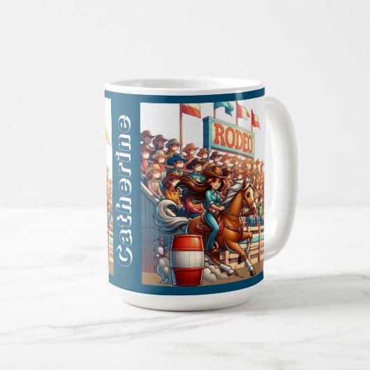 ウエスタンロデオ女性のカーボーイバレルレーシングカスタム コーヒーマグカップ (正面右)