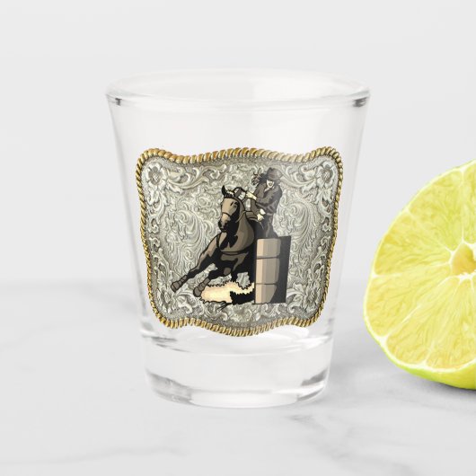 ウエスタンロデオ女性のカーボーイバレルレーシングベルトバックル ショットグラス (正面)