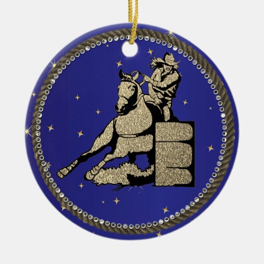 ウエスタンロデオ女性のカーボーイバレルレース セラミックオーナメント (正面)