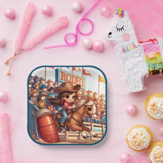 ウエスタンロデオ女性のカーボーイバレルレース ペーパープレート (パーティー)