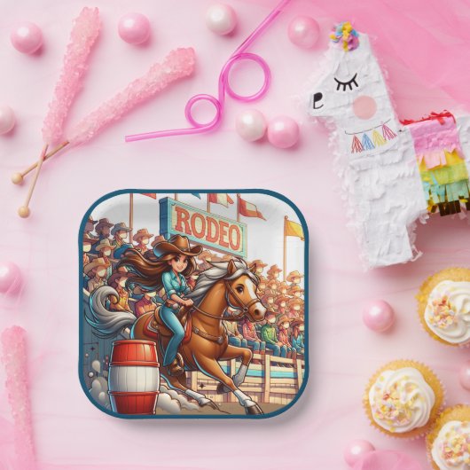 ウエスタンロデオ女性のカーボーイバレルレース ペーパープレート (パーティー)