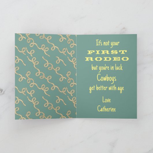 ウエスタンロデオ女性のカーボーイパーソナライズされた誕生日 カード (内部)