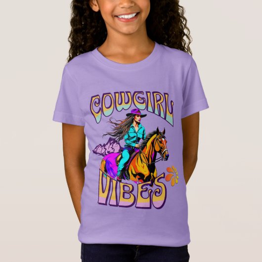 ウエスタンロデオ女性のカーボーイビーブスアンドホース Tシャツ (正面)
