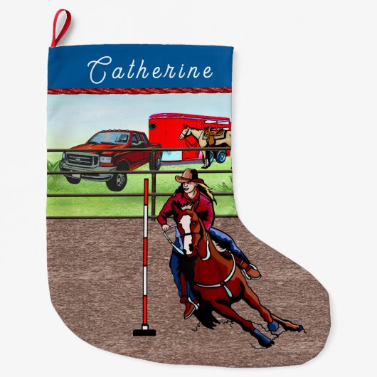 ウエスタンロデオ女性のカーボーイポールベンディング ラージクリスマスストッキング (正面)