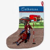 ウエスタンロデオ女性のカーボーイポールベンディング ラージクリスマスストッキング (裏面)