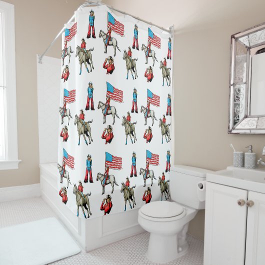 ウエスタンロデオ女性のカーボーイロデオクイーンオンホース シャワーカーテン (インサイチュ)