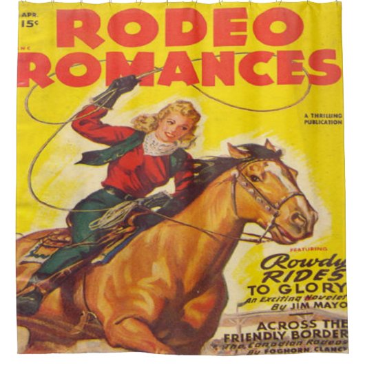 ウエスタンロデオ女性のカーボーイロピンロデオロマンス シャワーカーテン (正面)