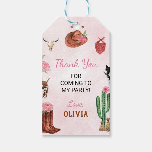 ウエスタンロデオ女性のカーボーイ誕生日サンキューユーラベル ギフトタグ (正面)