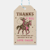 ウエスタンロデオ女性のカーボーイ誕生日サンキューユー ギフトタグ (裏面)
