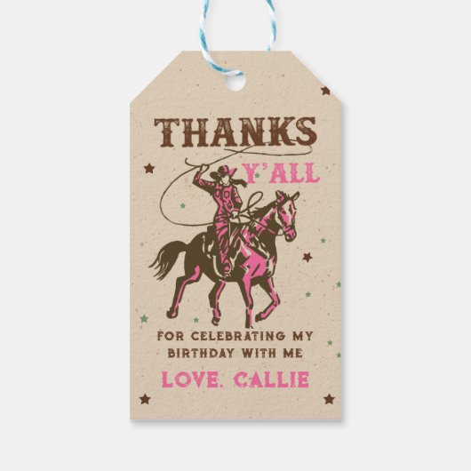 ウエスタンロデオ女性のカーボーイ誕生日サンキューユー ギフトタグ (裏面)