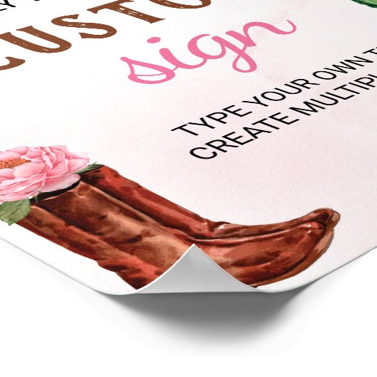 ウエスタンロデオ女性のカーボーイ誕生日パーティーテーブルサイン ポスター (角)