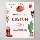 ウエスタンロデオ女性のカーボーイ誕生日パーティーテーブルサイン ポスター (正面)