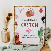 ウエスタンロデオ女性のカーボーイ誕生日パーティーテーブルサイン ポスター