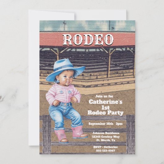 ウエスタンロデオ女性のカーボーイ1st誕生日 招待状 (正面)