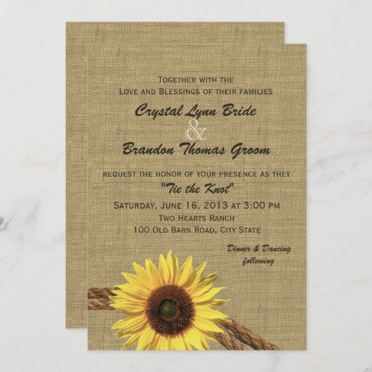 ウエスタンロープとヒマワリ結婚ーズ 招待状 (正面/裏面)
