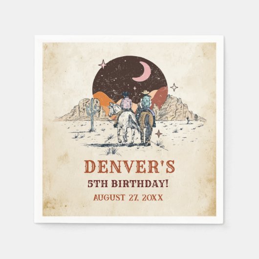 ウエスタンワイルドウエストカントリーカウボーイ誕生日ナプキンス スタンダードカクテルナプキン (正面)