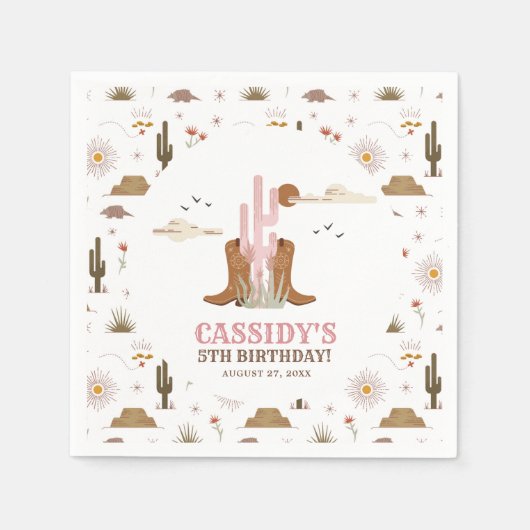 ウエスタンワイルドウエストカントリー女性のカーボーイ誕生日 スタンダードカクテルナプキン (正面)