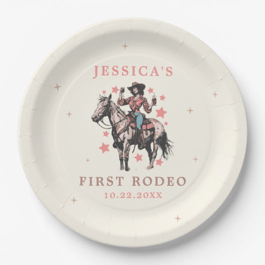 ウエスタンワイルドウエストカントリー女性のカーボーイ誕生日 ペーパープレート (正面)