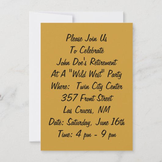 ウエスタンワイルドウエストパーティーテーマ招待状カウボーイ 招待状 (裏面)