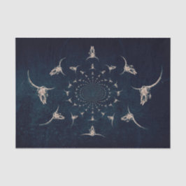 ウエスタンヴィンテージアンティークセピアダークブルーブルスカル 薄葉紙