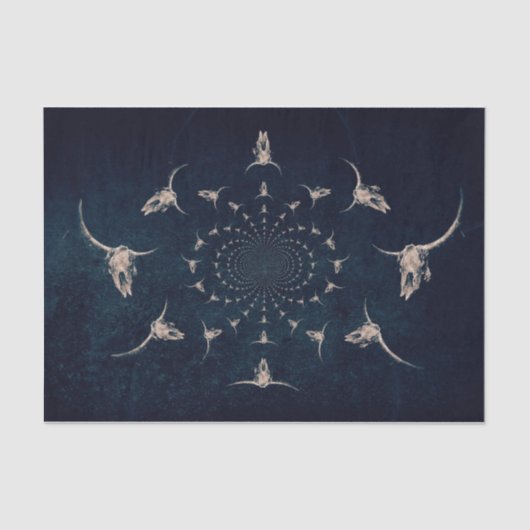 ウエスタンヴィンテージアンティークセピアダークブルーブルスカル 薄葉紙 (正面)