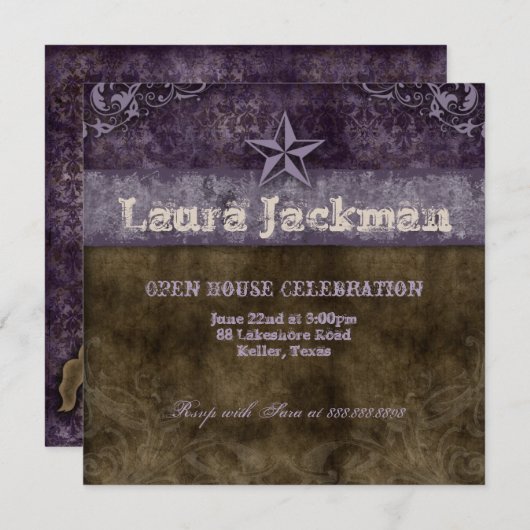 ウエスタンヴィンテージグラッドフォトカードダマスクホースパープル 招待状 (正面/裏面)