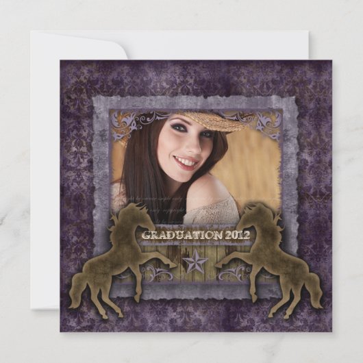 ウエスタンヴィンテージグラッドフォトカードダマスクホースパープル 招待状 (裏面)