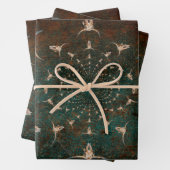 ウエスタンヴィンテージブラウンティール(緑がかった色)テクスチャブルスカル ラッピングペーパーシート (インサイチュ)