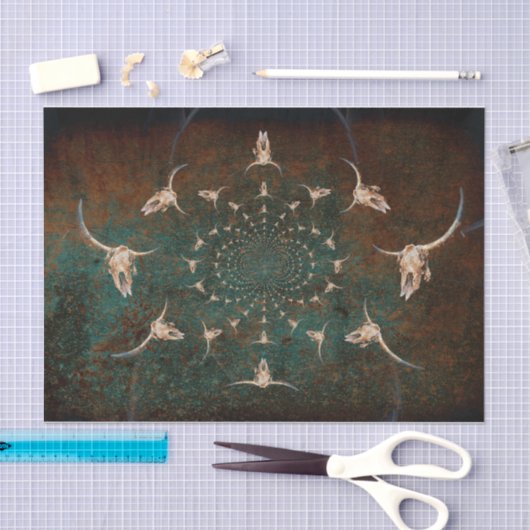 ウエスタンヴィンテージブラウンティール(緑がかった色)テクスチャブルスカル 薄葉紙 (クラフト)