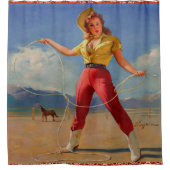 ウエスタンヴィンテージ女性のカーボーイロープ シャワーカーテン (正面)