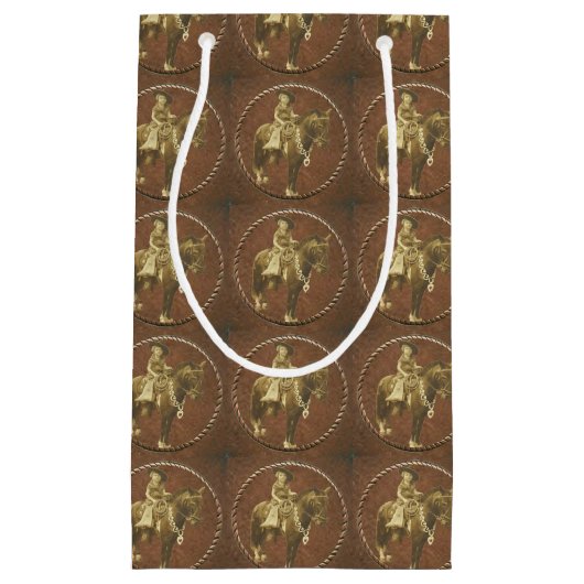 ウエスタンヴィンテージ女性のカーボーイ抱き枕 スモールペーパーバッグ (正面)