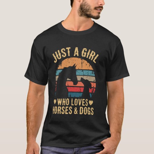 ウエスタンヴィンテージ 馬と犬が好きな女の子 Tシャツ (正面)