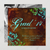 ウエスタン卒業おめでとう ヴィンテージブラウン ブルー 招待状 (正面/裏面)