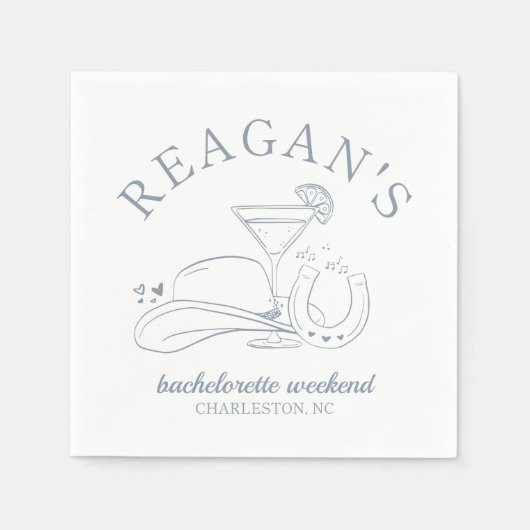 ウエスタン女性のカーボーイかわいい手描きバチェロレッテ スタンダードカクテルナプキン (正面)