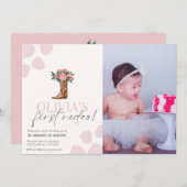 ウエスタン女性のカーボーイの最初の誕生日 招待状 (正面/裏面)