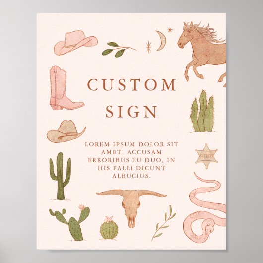 ウエスタン女性のカーボーイカスタムパーティー標識 ポスター (正面)