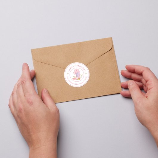 ウエスタン女性のカーボーイコケット差出人住所ラベル ラウンドシール