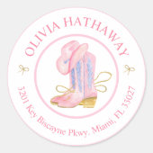 ウエスタン女性のカーボーイコケット差出人住所ラベル ラウンドシール (正面)