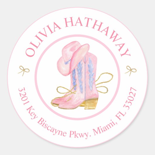 ウエスタン女性のカーボーイコケット差出人住所ラベル ラウンドシール (正面)