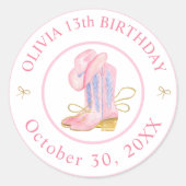 ウエスタン女性のカーボーイコケット誕生日シール ラウンドシール (正面)
