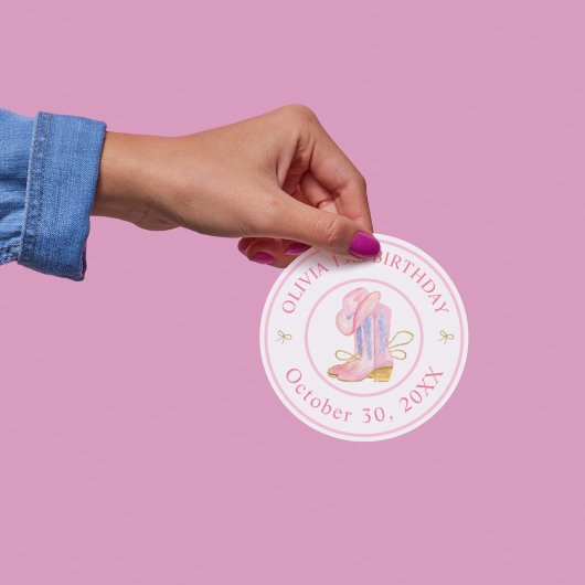 ウエスタン女性のカーボーイコケット誕生日シール ラウンドシール