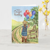 ウエスタン女性のカーボーイバルーンガール第7誕生日 カード (黄色い花)