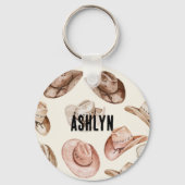 ウエスタン女性のカーボーイピンクブラウンハット キーホルダー (正面)