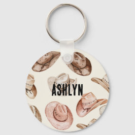 ウエスタン女性のカーボーイピンクブラウンハット キーホルダー