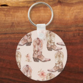 ウエスタン女性のカーボーイピンクブラウンハット キーホルダー (裏面)